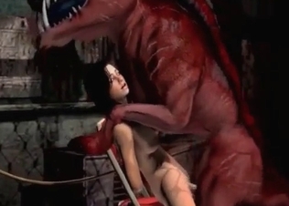 Brunette gets raped by a 3D monster