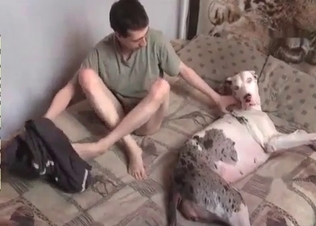 Guy drilling this cute puppy