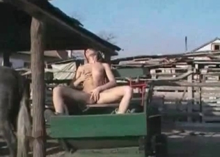 Tight pussy pleasured by a horse tail