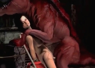 Brunette gets raped by a 3D monster