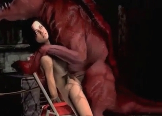 Brunette gets raped by a 3D monster