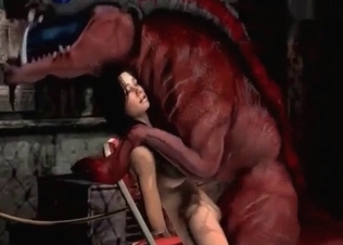 Brunette gets raped by a 3D monster