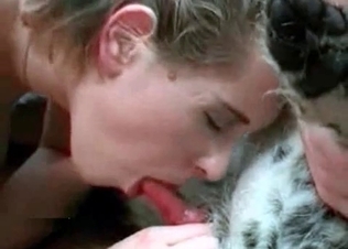 Hot sticky Dalmatian cum for her mouth