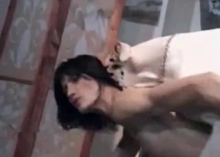 Cute dog fucks a thin slut