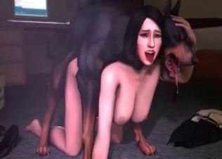 Horny Doberman fucking stacked slut