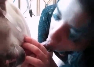 Red wiener being sucked on camera