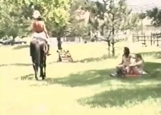 Horse fucking two chicks
