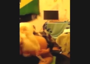 White dog is going to get off with thrusting